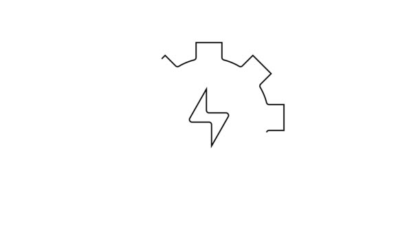 Ligne noire Engrenage et icône de la foudre isolé sur fond blanc. Électricité. Signe de foudre. Animation graphique de mouvement vidéo 4K — Video