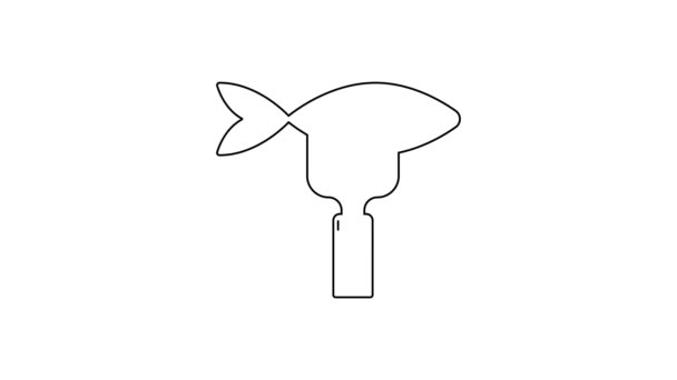 Czarna linia Suszona ikona ryby izolowana na białym tle. 4K Animacja graficzna ruchu wideo — Wideo stockowe