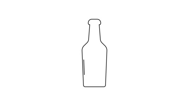 Línea negra Icono de la botella de cerveza aislado sobre fondo blanco. Animación gráfica de vídeo 4K — Vídeos de Stock