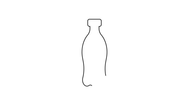 Черная линия Бутылка воды иконка изолированы на белом фоне. Знак напитка с содовой. Видеографическая анимация 4K — стоковое видео