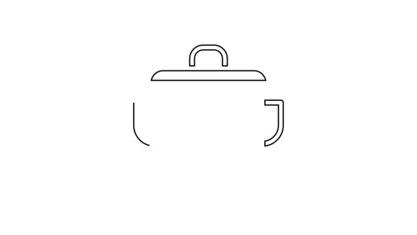 Línea negra Icono de olla de cocina aislado sobre fondo blanco. Hervir o guisar el símbolo de la comida. Animación gráfica de vídeo 4K — Vídeo de stock