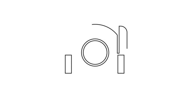 Línea negra Icono de placa, tenedor y cuchillo aislado sobre fondo blanco. Símbolo de cubertería. Signo del restaurante. Animación gráfica de vídeo 4K — Vídeo de stock