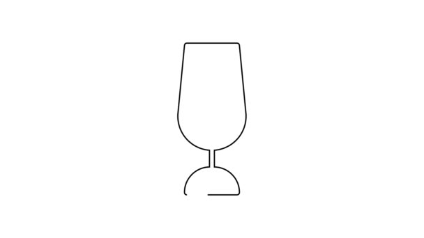 Чорна лінія Винний скляний значок ізольований на білому тлі. Виноградниковий знак. 4K Відео рух графічна анімація — стокове відео