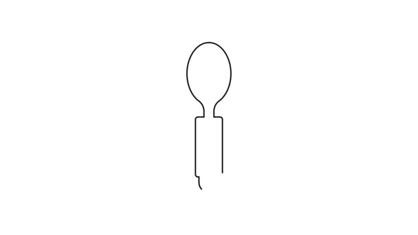 Línea negra Icono de cuchara aislado sobre fondo blanco. Utensil de cocina. Signo de cubertería. Animación gráfica de vídeo 4K — Vídeo de stock