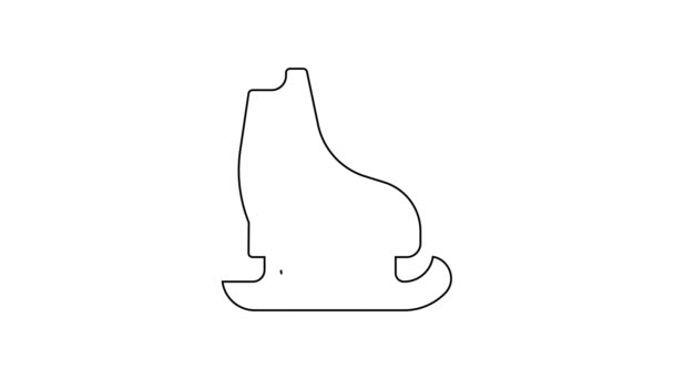 Icono de Patines de línea negra aislado sobre fondo blanco. Icono de zapatos de patín de hielo. Botas deportivas con cuchillas. Animación gráfica de vídeo 4K — Vídeo de stock