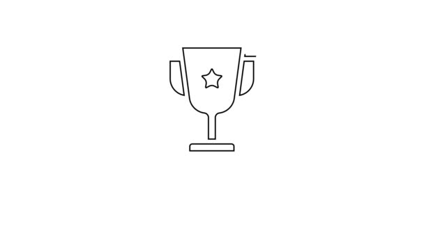 Ligne noire Icône de coupe de prix isolé sur fond blanc. Symbole du trophée gagnant. Trophée de championnat ou compétition. Signe d'accomplissement sportif. Animation graphique de mouvement vidéo 4K — Video