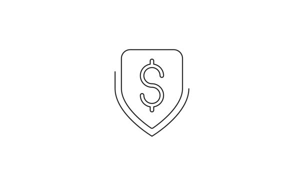 Escudo de línea negra con símbolo de dólar icono aislado sobre fondo blanco. Protección del escudo de seguridad. Concepto de seguridad monetaria. Animación gráfica de vídeo 4K — Vídeo de stock