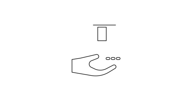 Fekete vonal Szállító kéz kartondobozok ikon elszigetelt fehér háttér. Házhozszállítás futárral. 4K Videó mozgás grafikus animáció — Stock videók