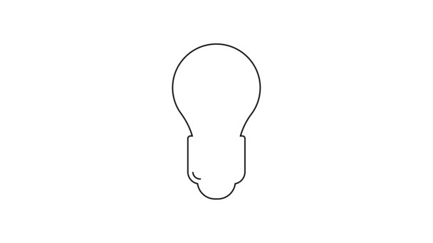 Schwarze Linie Glühbirne mit Blatt-Symbol isoliert auf weißem Hintergrund. Ökoenergiekonzept. Alternatives Energiekonzept. 4K Video Motion Grafik Animation — Stockvideo