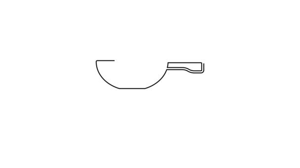 Línea negra Sartén sobre fuego icono aislado sobre fondo blanco. Símbolo de comida asada o frita. Animación gráfica de vídeo 4K — Vídeos de Stock