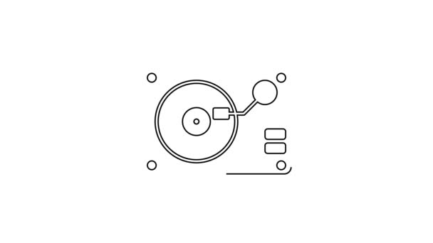 Reproductor de vinilo de línea negra con un icono de disco de vinilo aislado sobre fondo blanco. Animación gráfica de vídeo 4K — Vídeo de stock