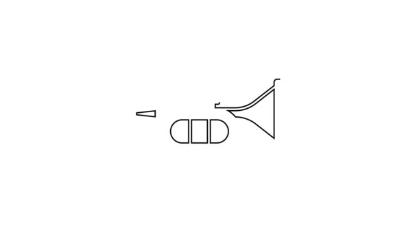 Icono de trompeta de línea negra aislado sobre fondo blanco. Instrumento musical. Animación gráfica de vídeo 4K — Vídeo de stock