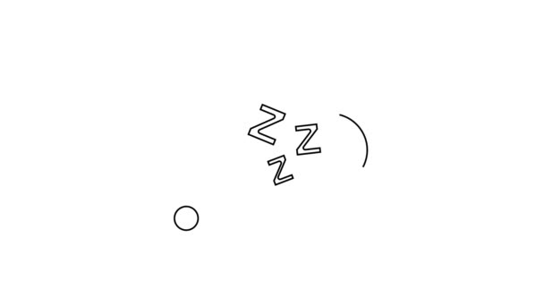 Black line Sleepy icon isolated on white background. Sleepy zzz talk bubble. 4K Video motion graphic animation — Vídeo de Stock
