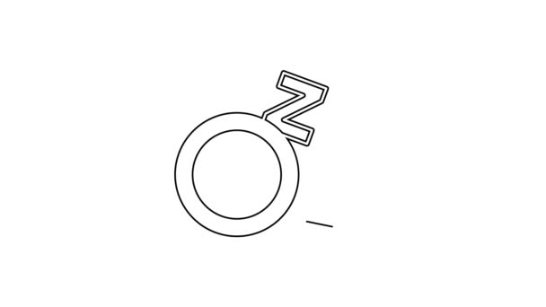 Línea negra Icono del reloj despertador aislado sobre fondo blanco. Despierta, levántate concepto. Señal de tiempo. Animación gráfica de vídeo 4K — Vídeos de Stock