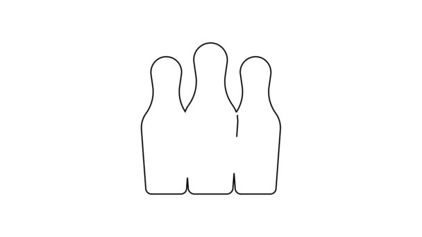 Línea negra Bowling pin icono aislado sobre fondo blanco. Clubes de malabares, bolos de circo. Animación gráfica de vídeo 4K — Vídeos de Stock