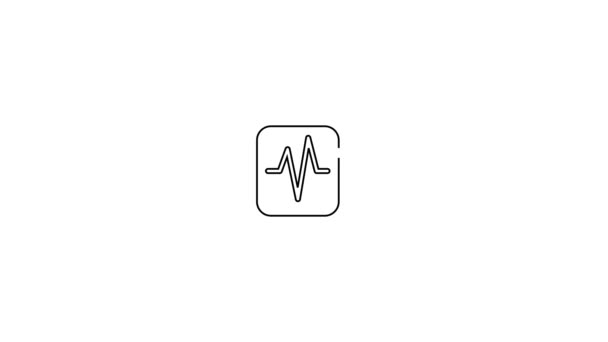 黑线智能手表显示心脏跳动率图标孤立在白色背景.健身应用的概念。4K视频运动图形动画 — 图库视频影像