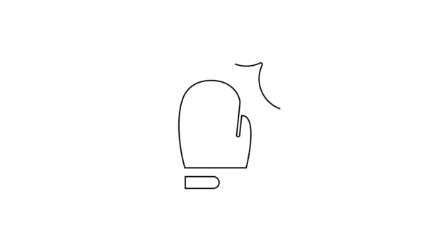 Zwarte lijn Punch in bokshandschoen pictogram geïsoleerd op witte achtergrond. Bokshandschoenen slaan samen met explosieven. 4K Video motion grafische animatie — Stockvideo