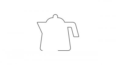 Siyah çizgi Çaydanlık simgesi beyaz arkaplanda izole edildi. 4K Video hareketli grafik canlandırması