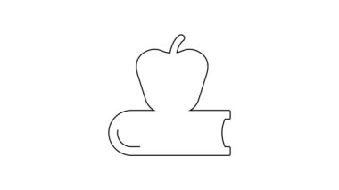 Beyaz arkaplanda elma ikonu olan siyah çizgi kitabı. 4K Video hareketli grafik canlandırması