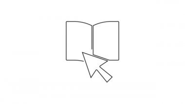 Siyah çizgi çevrimiçi kitap simgesi beyaz arkaplanda izole edildi. İnternet eğitimi konsepti, e-öğrenme kaynakları, uzak online kurslar. 4K Video hareketli grafik canlandırması