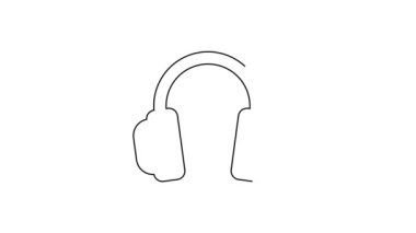 Siyah çizgi kulaklık simgesi beyaz arkaplanda izole edildi. Kulaklıklar. Müzik, hizmet, iletişim ve operatör konsepti. 4K Video hareketli grafik canlandırması