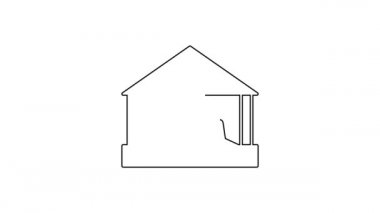 Beyaz arka planda izole edilmiş kum ve şemsiye simgesi olan çocuklar için siyah çizgi Sandbox. 4K Video hareketli grafik canlandırması