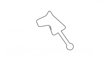 Siyah çizgi oyuncak at ikonu beyaz arkaplanda izole edildi. 4K Video hareketli grafik canlandırması