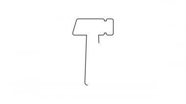 Siyah çizgi çekiç simgesi beyaz arkaplanda izole edildi. Tamir için bir araç. 4K Video hareketli grafik canlandırması