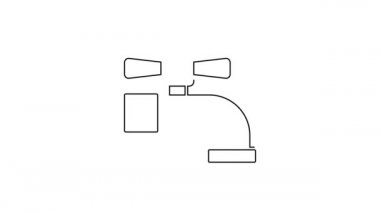 Siyah çizgi su musluğu simgesi beyaz arkaplanda izole edildi. 4K Video hareketli grafik canlandırması