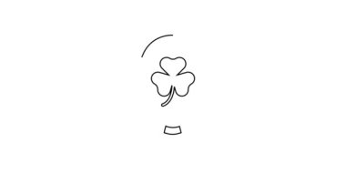 Black line Balloon with clover trefoil leaf icon isolated on white background. Happy Saint Patricks day. National Irish holiday. 4K Video motion graphic animation