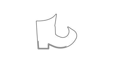 Beyaz arkaplanda siyah çizgi cüce çizme simgesi izole edildi. Aziz Patrick gününüz kutlu olsun. Ulusal İrlanda bayramı. 4K Video hareketli grafik canlandırması