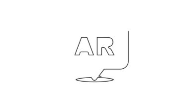 Siyah çizgi güçlendirilmiş AR simgesi beyaz arka planda izole edildi. Sanal geleceksel giyilebilir cihazlar. 4K Video hareketli grafik canlandırması