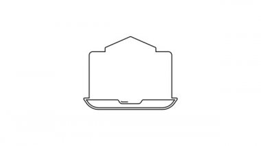 Siyah çizgi 3D modelleme simgesi beyaz arkaplanda izole edildi. Artırılmış gerçeklik mi yoksa sanal gerçeklik mi? 4K Video hareketli grafik canlandırması