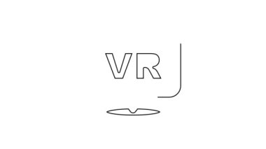 Siyah çizgi Sanal gerçeklik simgesi beyaz arkaplanda izole edildi. Gelecekçi VR baş ekran tasarımı. 4K Video hareketli grafik canlandırması