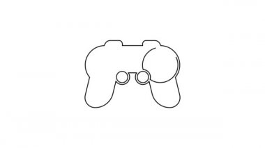 Siyah çizgi Gamepad simgesi beyaz arkaplanda izole edildi. Oyun kontrolörü. 4K Video hareketli grafik canlandırması