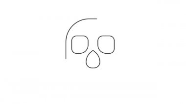 Siyah çizgi Kafatası simgesi beyaz arkaplanda izole edildi. Mutlu Cadılar Bayramı Partisi. 4K Video hareketli grafik canlandırması