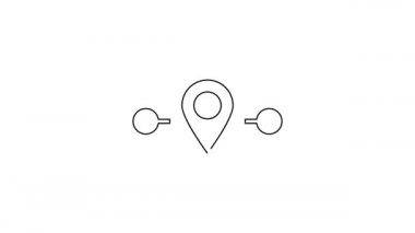 Siyah çizgi rota simgesi beyaz arkaplanda izole edildi. Tren yolu güzergahının başlangıç noktası GPS ve tire çizgisi olan yolu. 4K Video hareketli grafik canlandırması