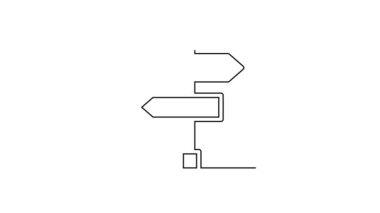 Siyah çizgi trafik levhası. Beyaz arkaplanda sinyal simgesi izole edildi. İşaretçi sembolü. İzole sokak bilgi levhası. Yön tabelası. 4K Video hareketli grafik canlandırması