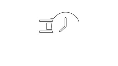 Siyah çizgi tren istasyonu saat simgesi beyaz arkaplanda izole edildi. 4K Video hareketli grafik canlandırması