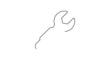 Siyah çizgi anahtarı simgesi beyaz arkaplanda izole edildi. Anahtar tamir aleti. Servis aracı sembolü. 4K Video hareketli grafik canlandırması