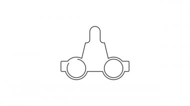 Siyah çizgi Draisine el arabası bisiklet taşıma ikonu beyaz arka planda izole edildi. 4K Video hareketli grafik canlandırması