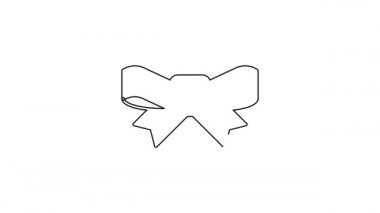 Beyaz arka planda siyah çizgi hediye yayı simgesi izole edildi. 4K Video hareketli grafik canlandırması