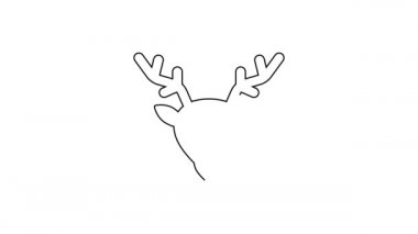 Siyah çizgi ren geyiği simgesi beyaz arkaplanda izole edildi. Mutlu Noeller ve mutlu yıllar. 4K Video hareketli grafik canlandırması