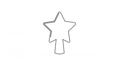 Siyah çizgi Noel yıldızı simgesi beyaz arkaplanda izole edilmiş. Mutlu Noeller ve mutlu yıllar. 4K Video hareketli grafik canlandırması