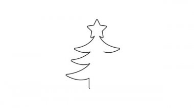Siyah çizgi Noel ağacı simgesi beyaz arkaplanda izole edilmiş. Mutlu Noeller ve mutlu yıllar. 4K Video hareketli grafik canlandırması