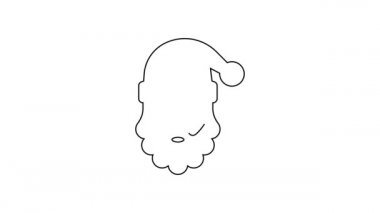 Siyah çizgili Noel Baba şapkası ve sakal simgesi beyaz arka planda izole edilmiş. Mutlu Noeller ve mutlu yıllar. 4K Video hareketli grafik canlandırması