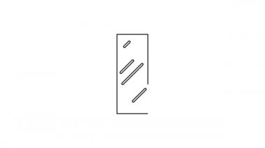 Siyah çizgi Yatak odası için büyük boy ayna, mağazalar, sahne arkası ikonu beyaz arka planda izole. 4K Video hareketli grafik canlandırması