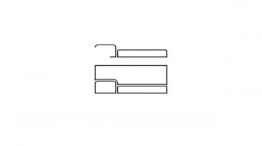 Beyaz arkaplanda siyah çizgi ranza simgesi izole edildi. 4K Video hareketli grafik canlandırması