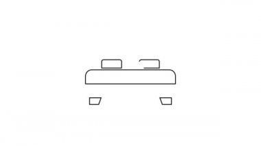 Siyah çizgi. Beyaz arka planda iki ya da bir kişi için büyük yatak. 4K Video hareketli grafik canlandırması