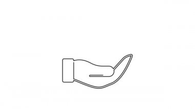 Siyah çizgi Hayat Sigortası beyaz arka planda izole edilmiş bir el ikonu. Güvenlik, güvenlik, koruma, konsept koruma. 4K Video hareketli grafik canlandırması